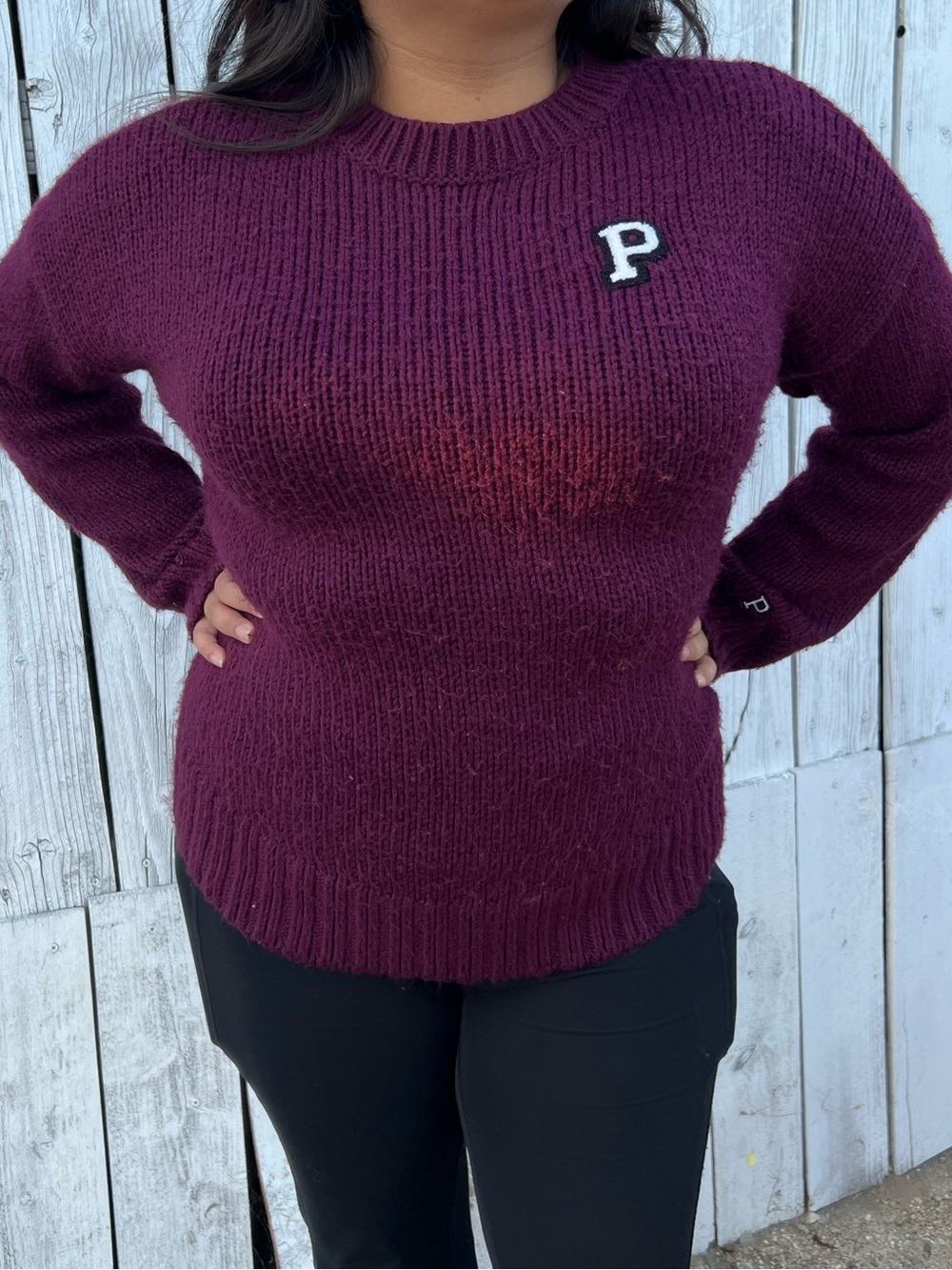 PINK Victoria's Secret Plum Crewneck Sweater with P Patch